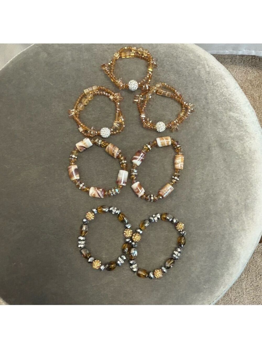 Elegant Beaded rhinestone Bracelet Set stretchy marbled